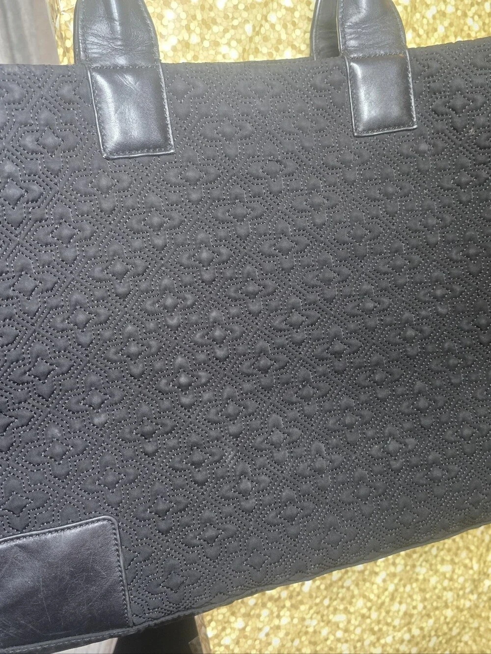 Tory Burch Black Quilted Logo Tote